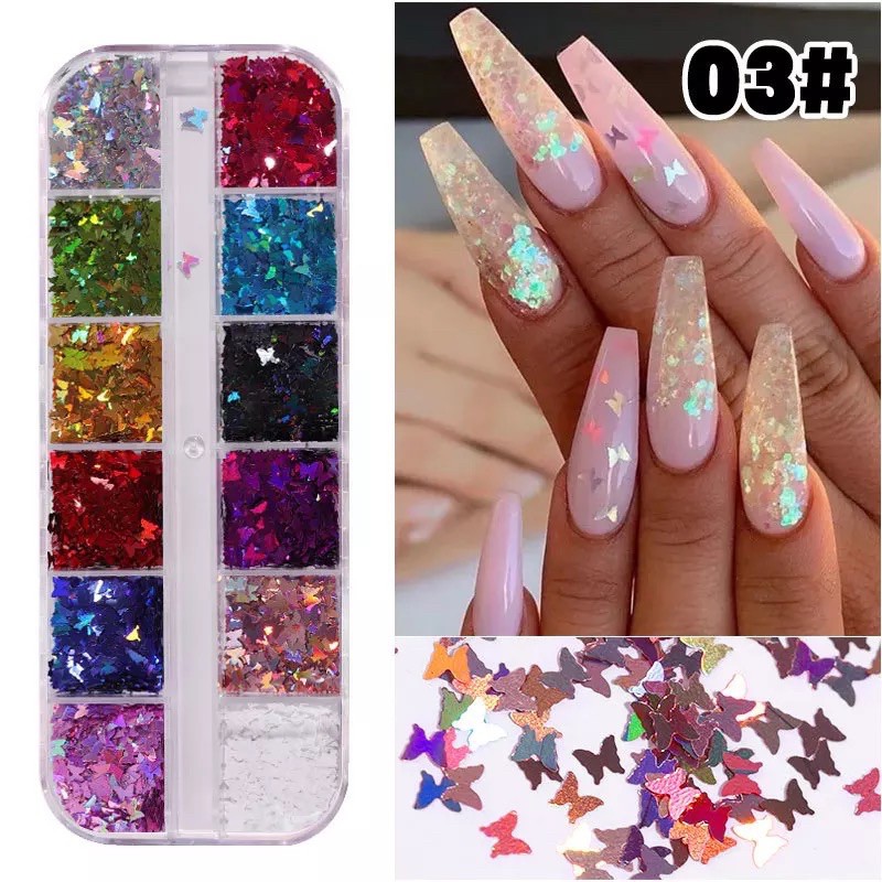 Set bướm sequins ẩn gel, trang trí nail