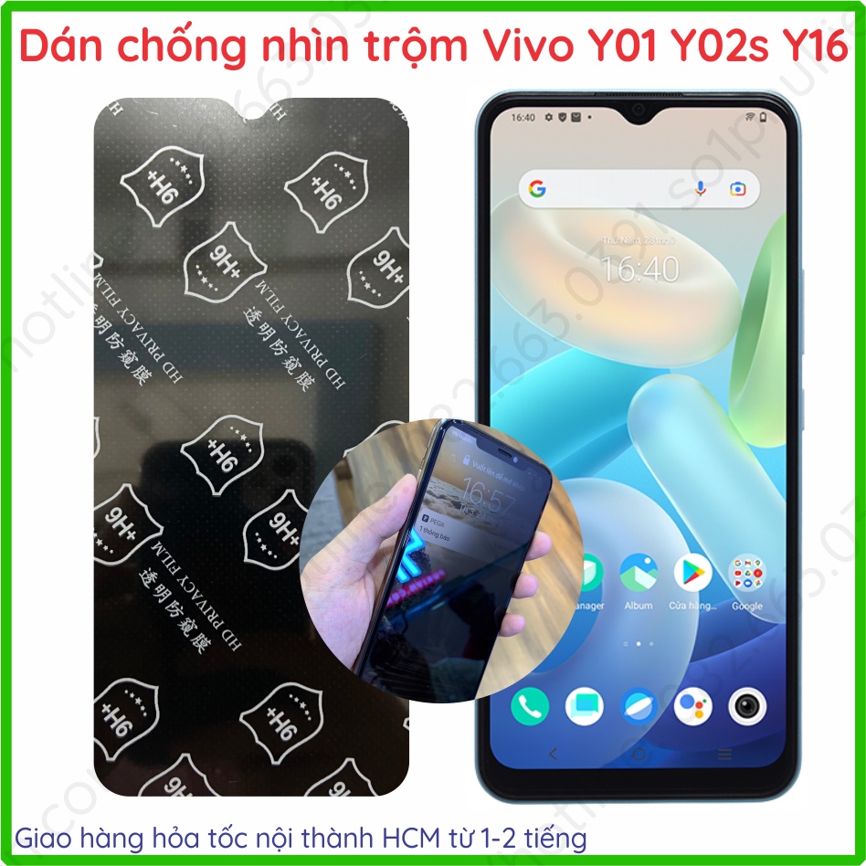 Dán chống nhìn trộm Vivo Y16 / Y02S / Y01/ Y02/ Y02A kính nano chống bể và ppf chống trầy xước