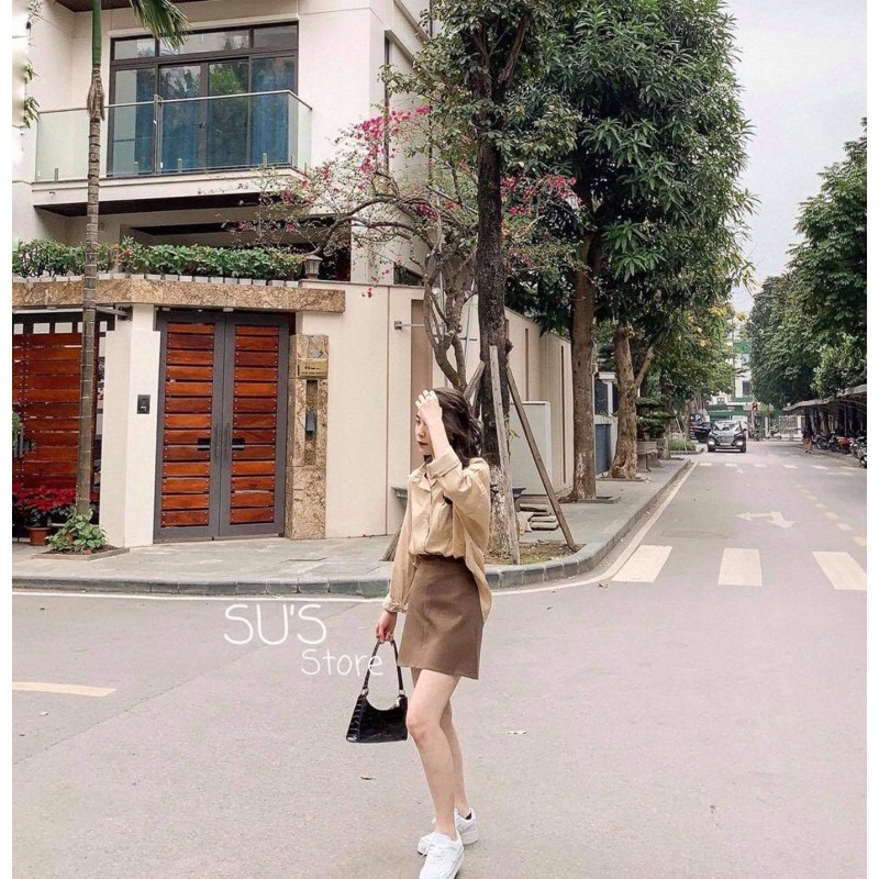 ÁO SƠ MI BE HQ [Freeship] Áo Sơ Mi Nữ Dáng Rộng Freesize Màu Be