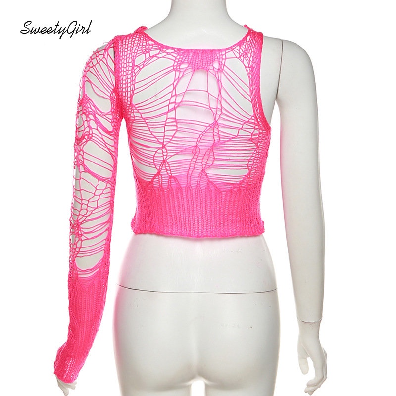 Áo Sweater Dệt Kim Tay Dài Dáng Ôm Khoét Lỗ Màu Hồng Trơn Thời Trang 2022 Cho Nữ