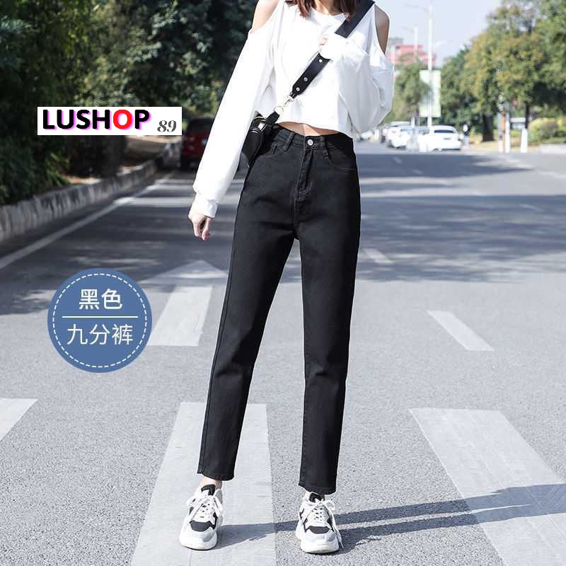 Quần bò baggy nữ Đen lưng cao cạp cao 3 size S M L hot năm 2021 Lushop89 QT11 | BigBuy360 - bigbuy360.vn