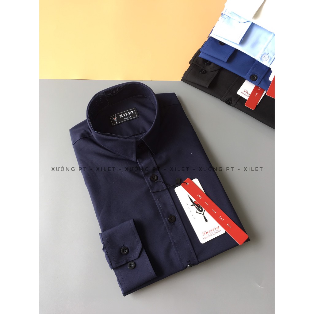 Áo sơ mi nam màu Trắng , Xanh nhạt , Xanh than , Xanh Lam và Đen chất nến trơn cotton thái siêu đẹp | BigBuy360 - bigbuy360.vn
