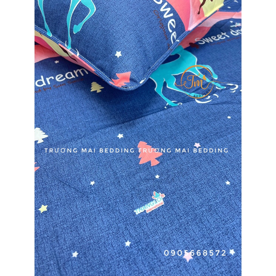 Bộ chăn ga gối 100% coton mã con hưu xanh mềm mát