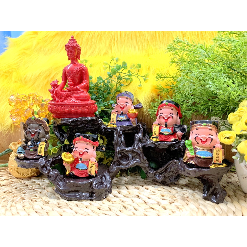 Tượng Phật Thích Ca cùng Ngũ Công Thần Tài tọa Đế 6 Chân (Hình Thật)