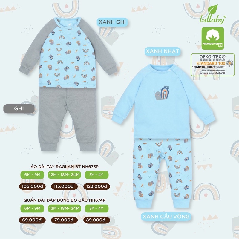 LULLABY- Bộ bé trai dài tay thu đông cao cấp chất Cotton mịn