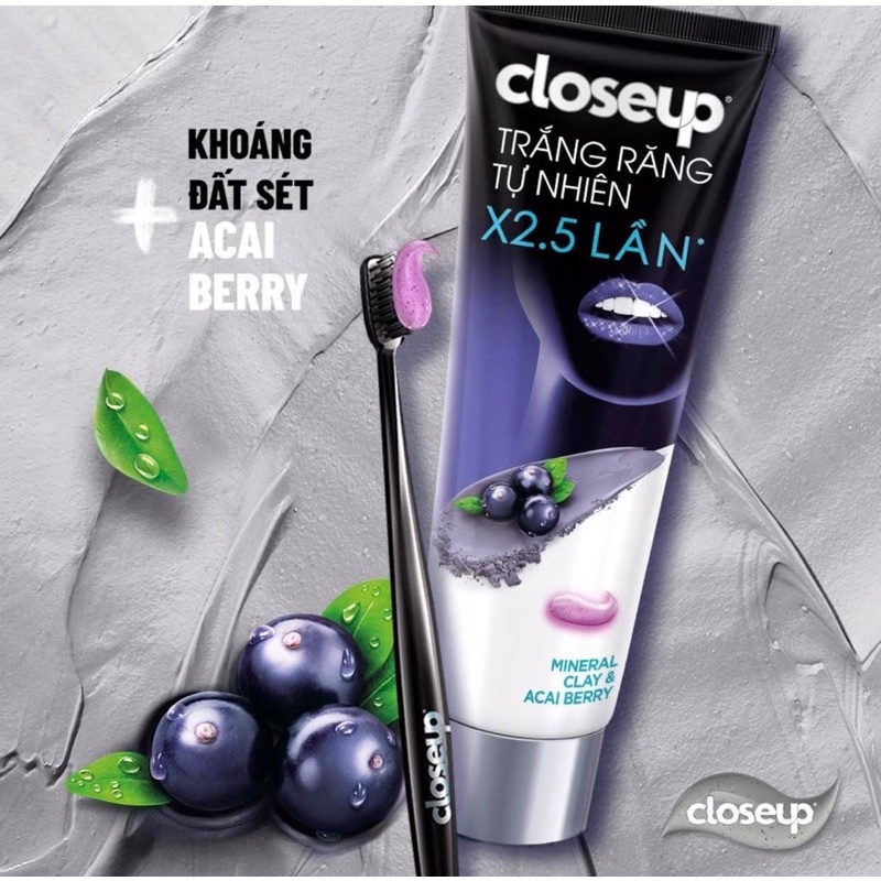 Kem đánh răng dạng Gel Closeup Trắng Răng Tự Nhiên Khoáng Đất Sét & Acai Berry răng trắng tự nhiên 2.5 lần 230g