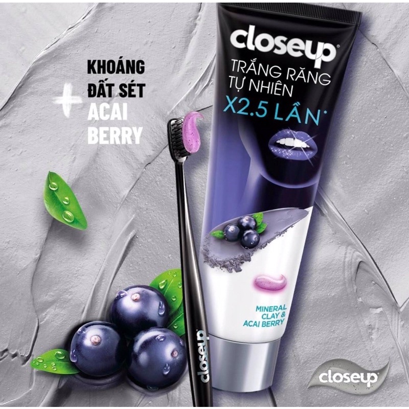 Kem đánh răng dạng Gel Closeup Trắng Răng Tự Nhiên Khoáng Đất Sét &amp; Acai Berry răng trắng tự nhiên 2.5 lần 230g