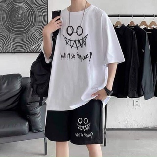 Đồ bộ nam mặc nhà, bộ thể thao nam logo in răng cưa mắt tròn chữ WHY SO SERIOUS chất cotton freesize dưới 70kg