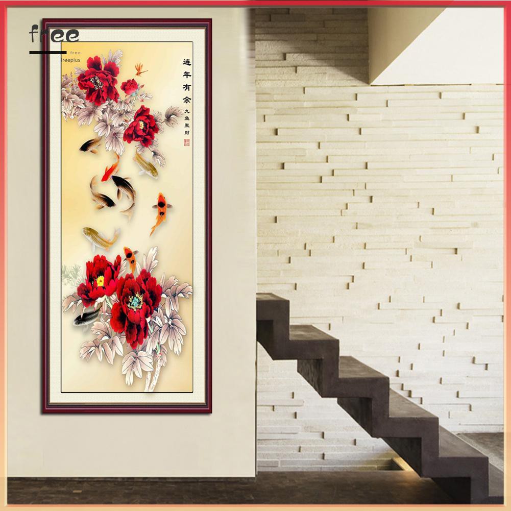 Bộ tranh đính đá 5D DIY hình con cá và bông hoa thời trang dành cho trang trí nhà cửa