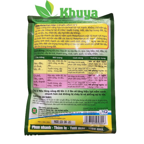 Chế phấm sinh học nấm xanh Metarhzium 100gr