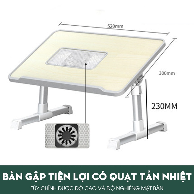 Bàn laptop có tản nhiệt ⚡️ 𝐅𝐑𝐄𝐄 𝐒𝐇𝐈𝐏 ⚡️ Bàn gấp ngồi giường - Bàn kê laptop tản nhiệt 52x30cm Điều chỉnh độ cao thấp