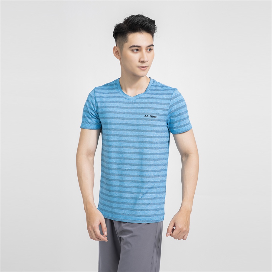 Áo thun nam ngắn tay ARISTINO họa tiết kẻ ngang nam tính, khỏe khoắn - ATS032S1