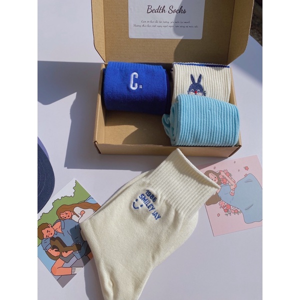 Set 4 đôi tất vớ xanh dương kèm hộp - bedth.socks