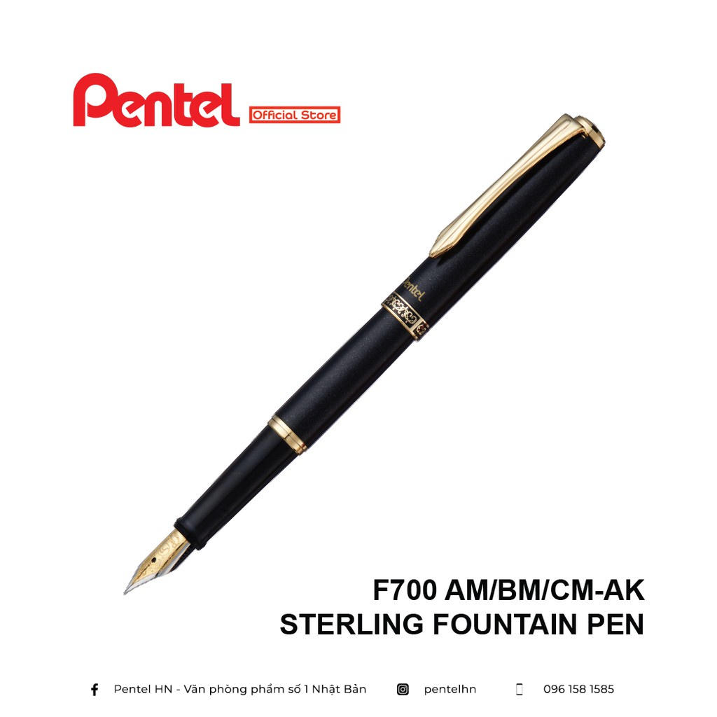 Bút Máy Ký Tên Doanh Nhân Pentel Sterling Fountain Pen F700F  | Ngòi Bút Khắc Hoa Văn Mạ Vàng 24K | Có Ống Mực Thay Thế