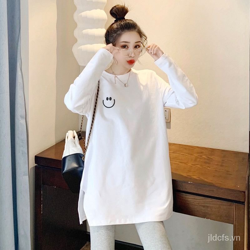 Áo Thun Cotton Tay Dài Dáng Rộng Phong Cách Hàn Quốc Mới Dành Cho Nữ 2021
