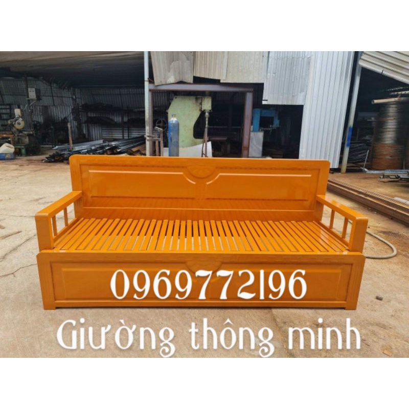 Giường sắt thông minh  giả gỗ khung hộp 4x8 ngang 1m6x2m giao hàng miễn phí nội thành HCM - Mẫu mới