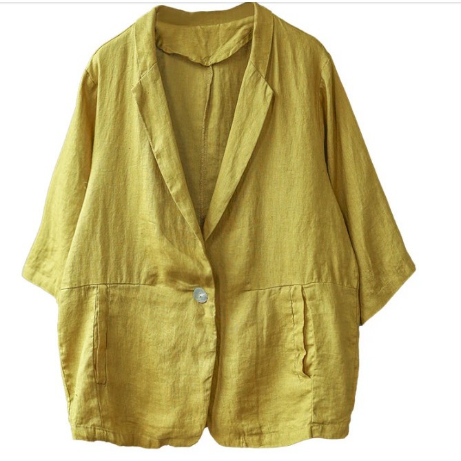 Áo vest balze linen dáng lửng tay lỡ 2 túi bên, chất vải linen tự nhiên, thời trang phong cách Nhật Bản | BigBuy360 - bigbuy360.vn