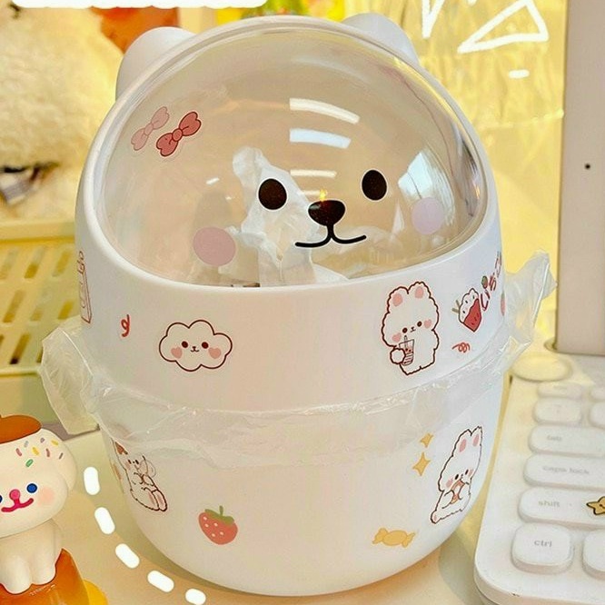 Thùng Rác Mini Để Bàn Trang Trí cực kì Cute Đáng yêu - Thùng Rác Lật Kèm Sticker