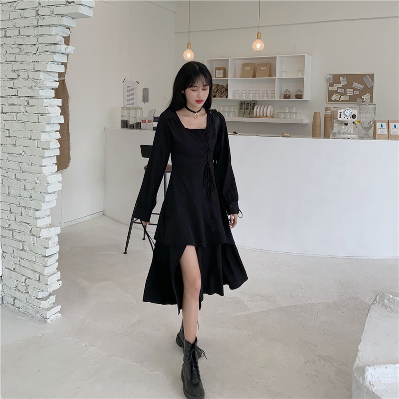 Đầm xòe đen đan dây cá tính ulzzang 9154