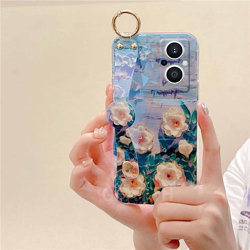 Ốp Điện Thoại Mềm In Hoa Có Dây Đeo Cho OPPO Reno7 Pro 5G Reno7Z Reno6 Pro Reno6Z 5G 4G Reno5 Pro Reno5F Reno7 5G
