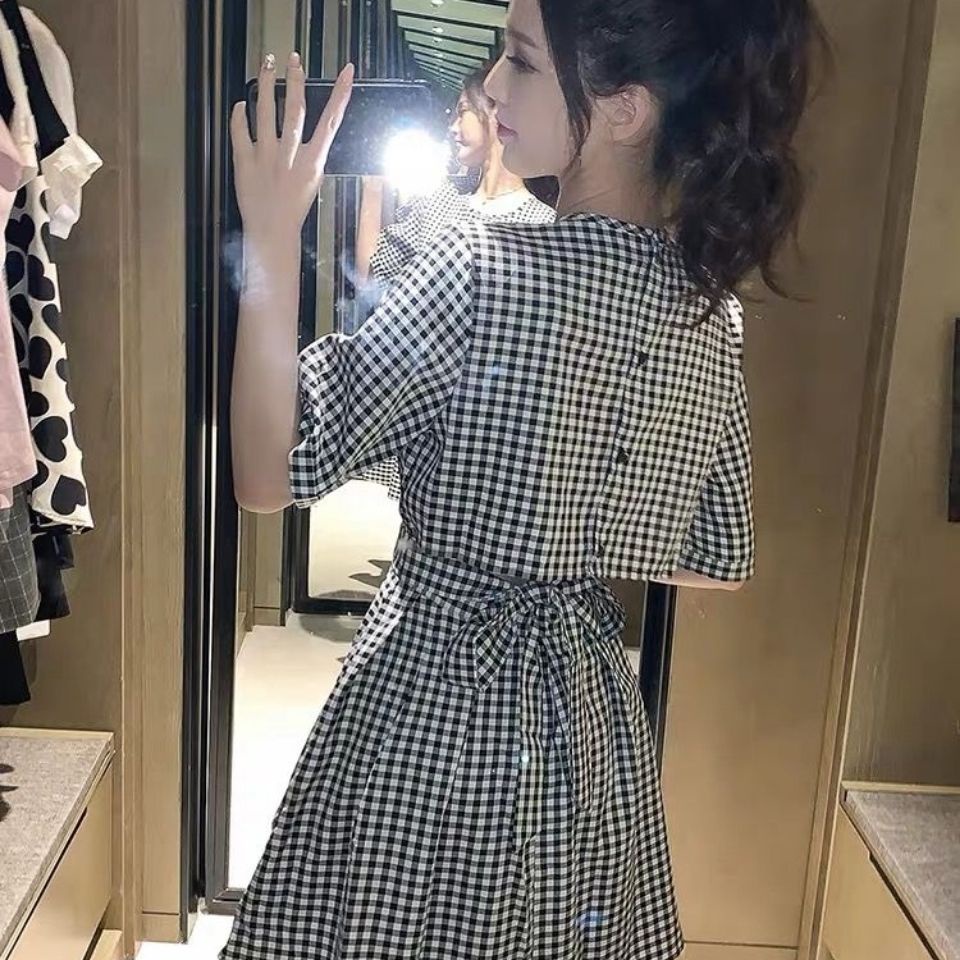 Đầm Midi Họa Tiết Sọc Caro Phong Cách Hàn Quốc Thời Trang Mùa Hè 2022 Cho Nữ