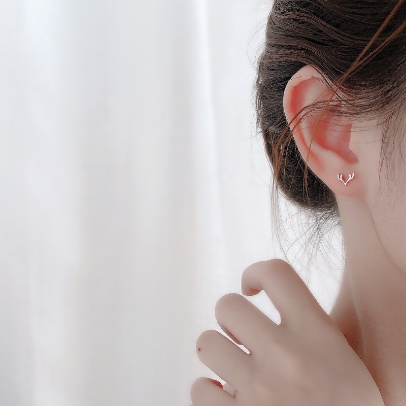 Đôi bông tai mạ bạc S925 hình sừng hươu đơn giản thời trang xinh xắn cho nữ