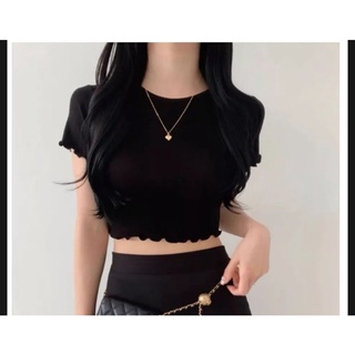 Áo croptop thun ôm viền lai bèo