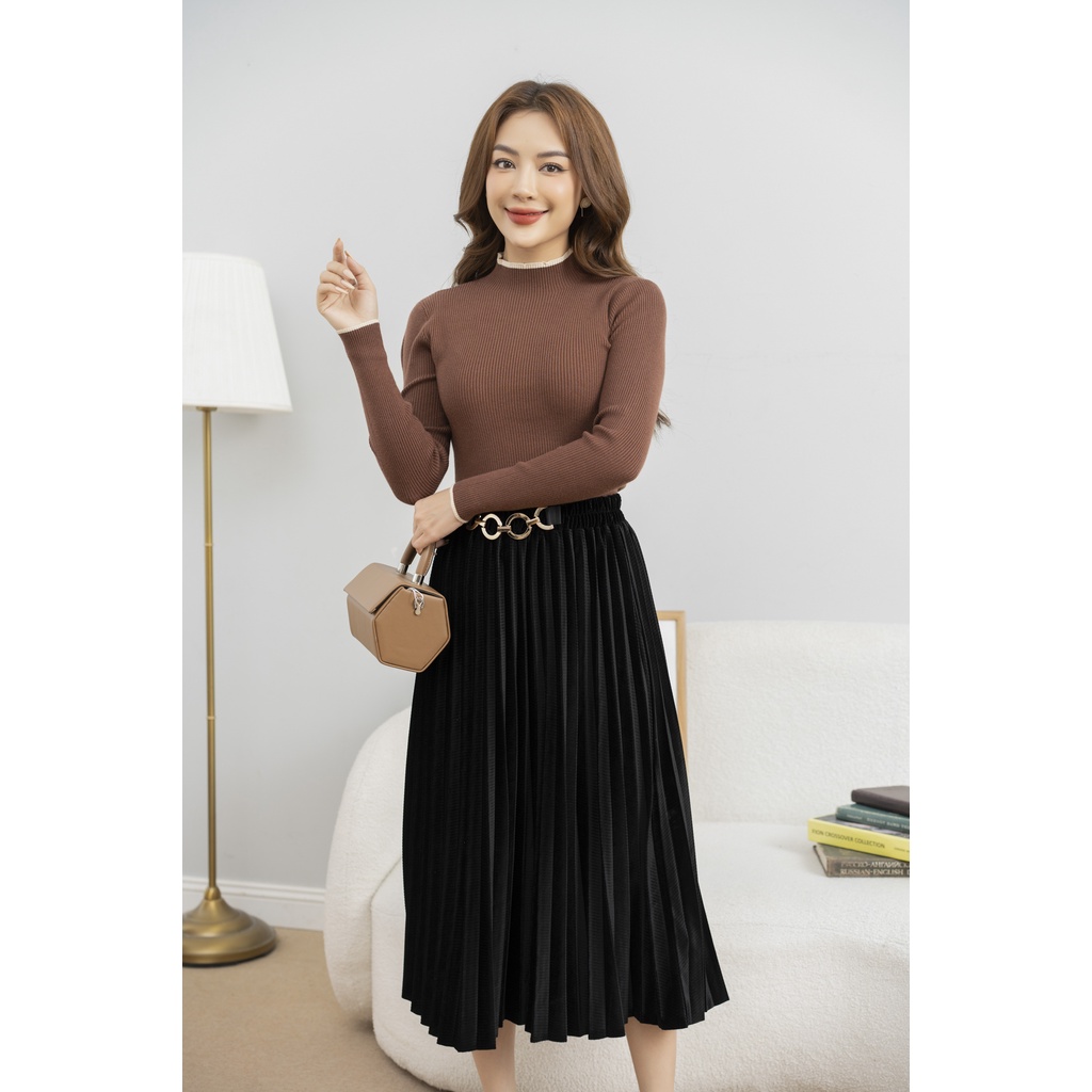 Áo Len Nữ FIONA Dáng Ôm Body, Cổ Leo, Phối Cửa Tay Và Cổ Mã F852745