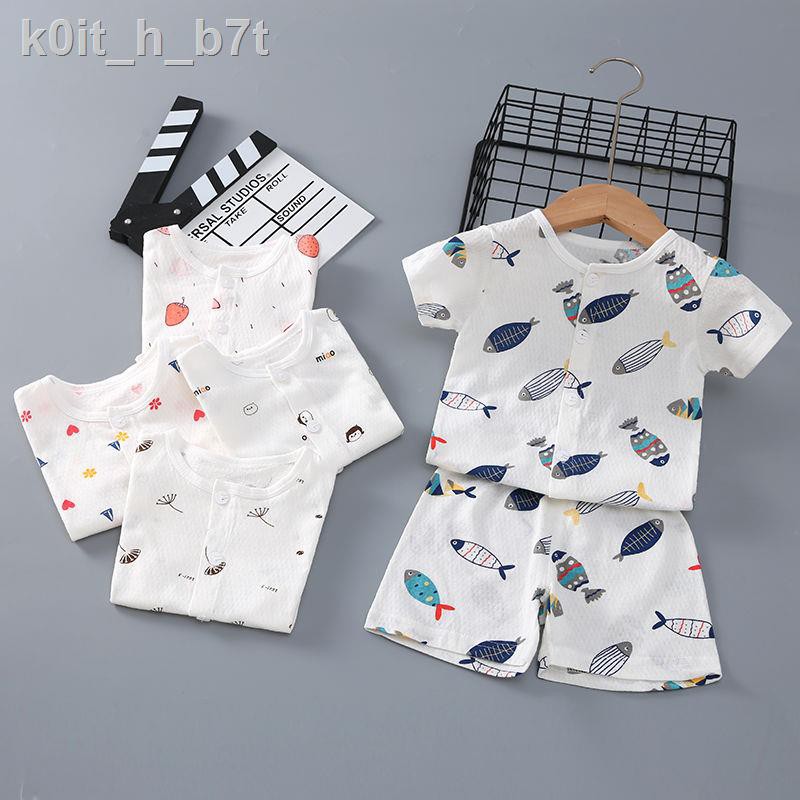 ۞bộ đồ ngắn tay cho bé mùa hè bộ quần áo sơ sinh nửa tay cotton cho bé ở nhà bộ đồ ngủ mỏng phần mỏng của trẻ em