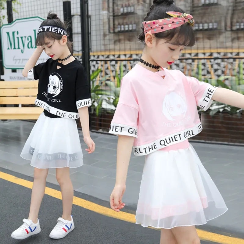 Bộ Áo Thun cotton Cổ Tròn + Quần Ống Rộng Thời Trang Cho Bé Gái 8-7-12 Tuổi 5-12 Tuổi