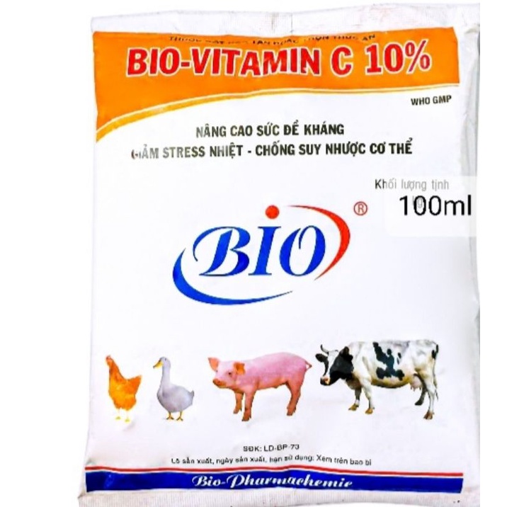 1 gói Bio vitamin C 10% 100 gram đề kháng cho vật nuôi hsd 09/2024