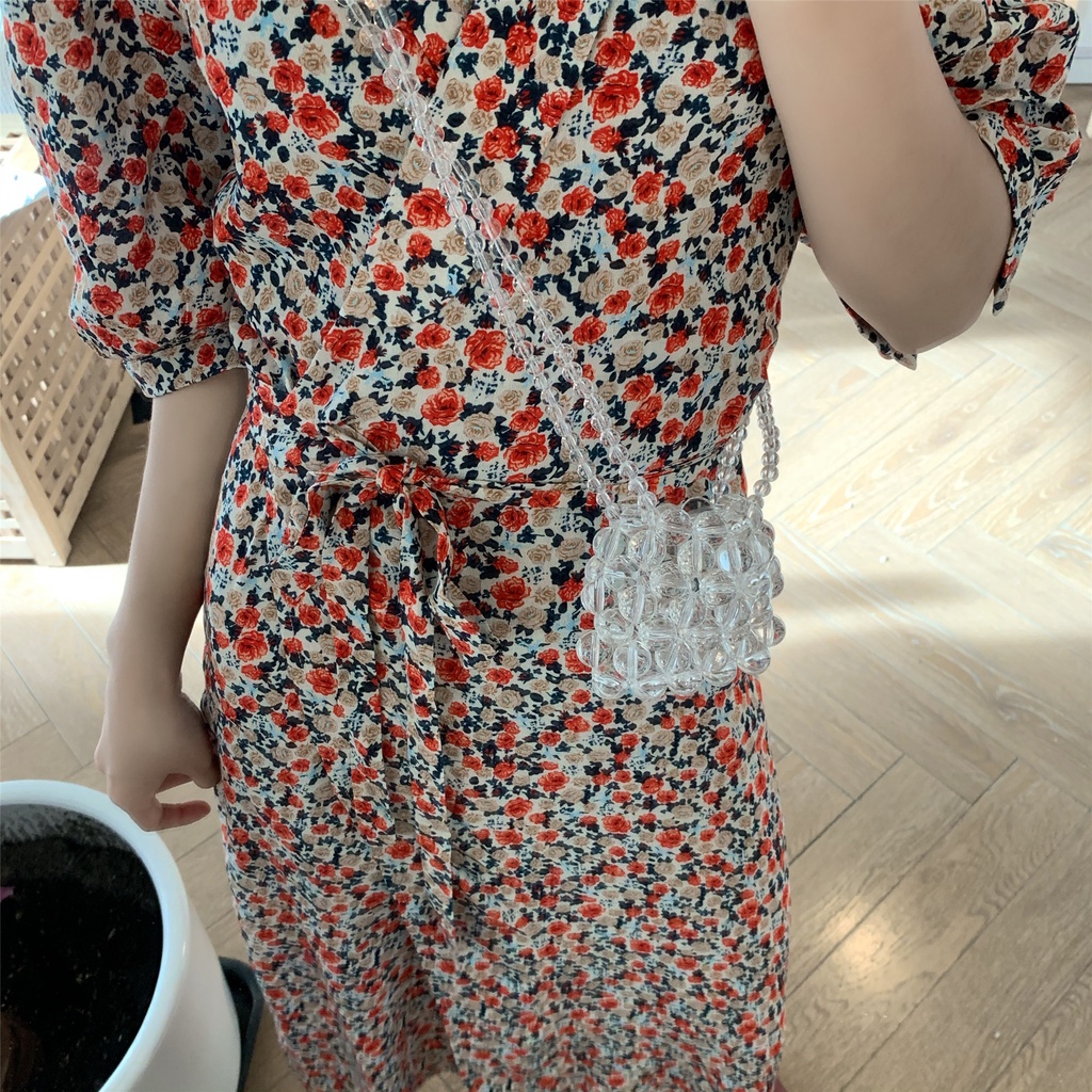 Túi đeo chéo mini đính hạt ngọc trai giả thủ công thời trang retro mùa hè 2021 sang trọng