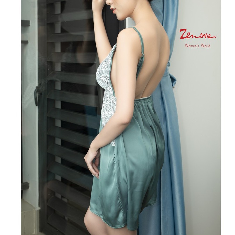 Váy ngủ Zen Me chất liệu lụa siêu cấp pha ren cách điệu ngực