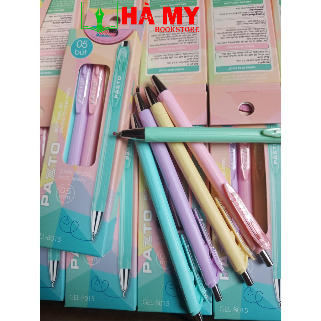 [Hỏa Tốc] Combo 5 cây bút bi Thiên Long mực xanh 5 màu cán pastel GEL-B015 ngòi 0.5mm