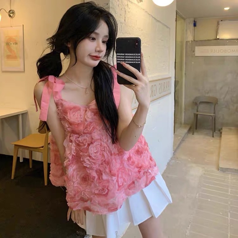 Áo Dây/ Váy Babydoll Hoa Hồng Nổi Siêu Cấp