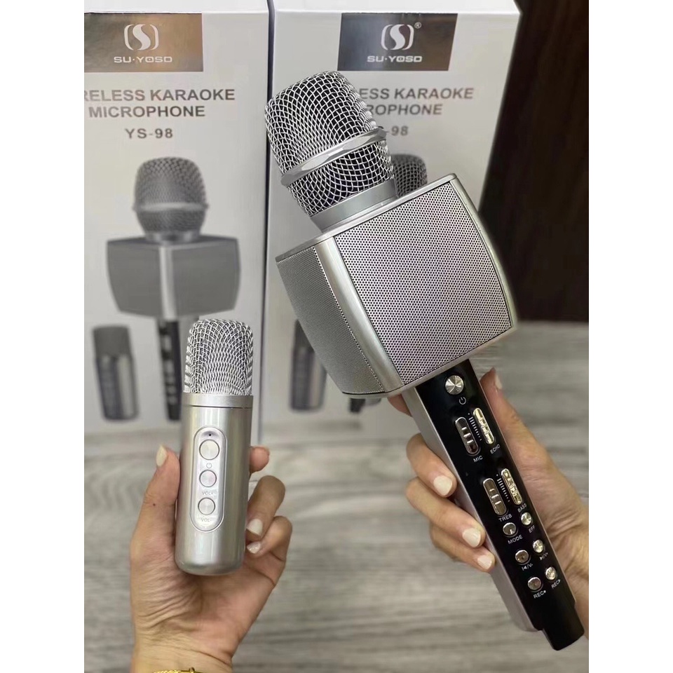 Micro Karaoke YS98 Cao Cấp Siêu Hay- Micro Bluetooth YS-98 Tích Hợp Loa Bass, Tress, Kèm Thêm 1 Micro Để Hát Song Ca