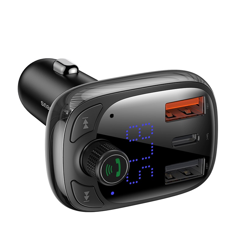 Tẩu sạc nhanh cho xe hơi ôtô Baseus T-Typed Wireless MP3 Car Charger, kiêm máy phát MP3, hỗ trợ nghe gọi rảnh tay