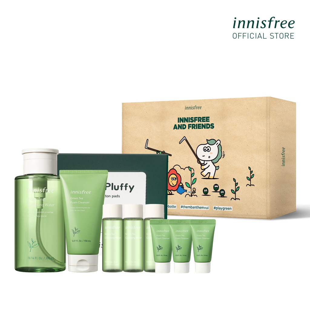 [Mã FMCGMALL giảm 8% đơn 250K] Bộ sản phẩm làm sạch da và dưỡng ẩm innisfree Green Tea Cleansing Water Set