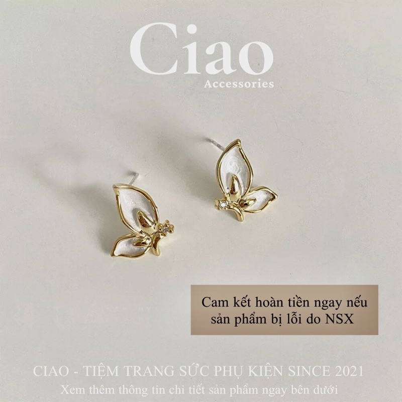 [HOẢ TỐC 1H] Khuyên tai/ Bông tai mạ bạc S925 thiết kế hình cánh tiên xà cừ Milan Ciao