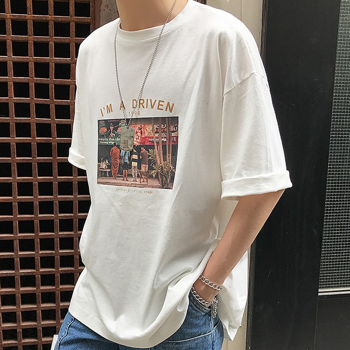 Áo tay ngắn dáng rộng phong cách Hàn Quốc trẻ trung cho nam size M-5XL