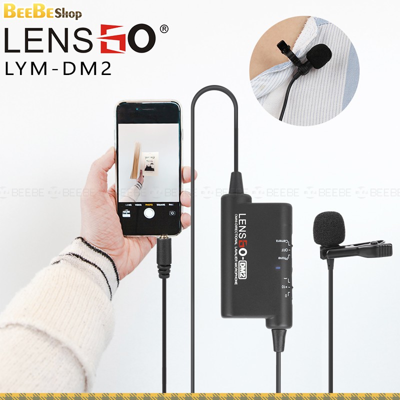 Lensgo LYM-DM2 - Micro Lavalier Cài Áo Áo, Thu Âm Quay Phim, Phỏng Vấn, Làm Vlog (6m)