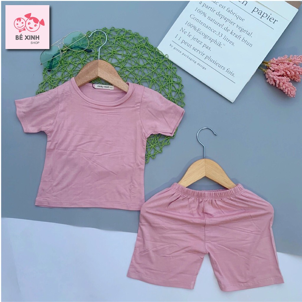 Đồ bộ bé trai bé gái tay ngắn Minky Mom [Xã lỗ] Bộ minky cộc ngắn tay cho bé trai gái trẻ em thun lạnh trơn