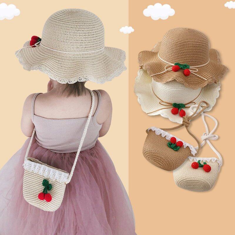 Mũ/ Túi đeo chéo đan rơm trang trí quả cherry xinh xắn dành cho bé gái 2-8 tuổi