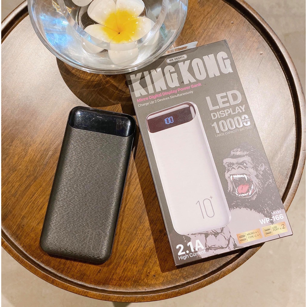 Sạc Dự Phòng Chính Hãng KingKong WK WP-166 Dung Lượng 10000, 2 Cổng Sạc, Hiển Thị Phần Trăm Pin