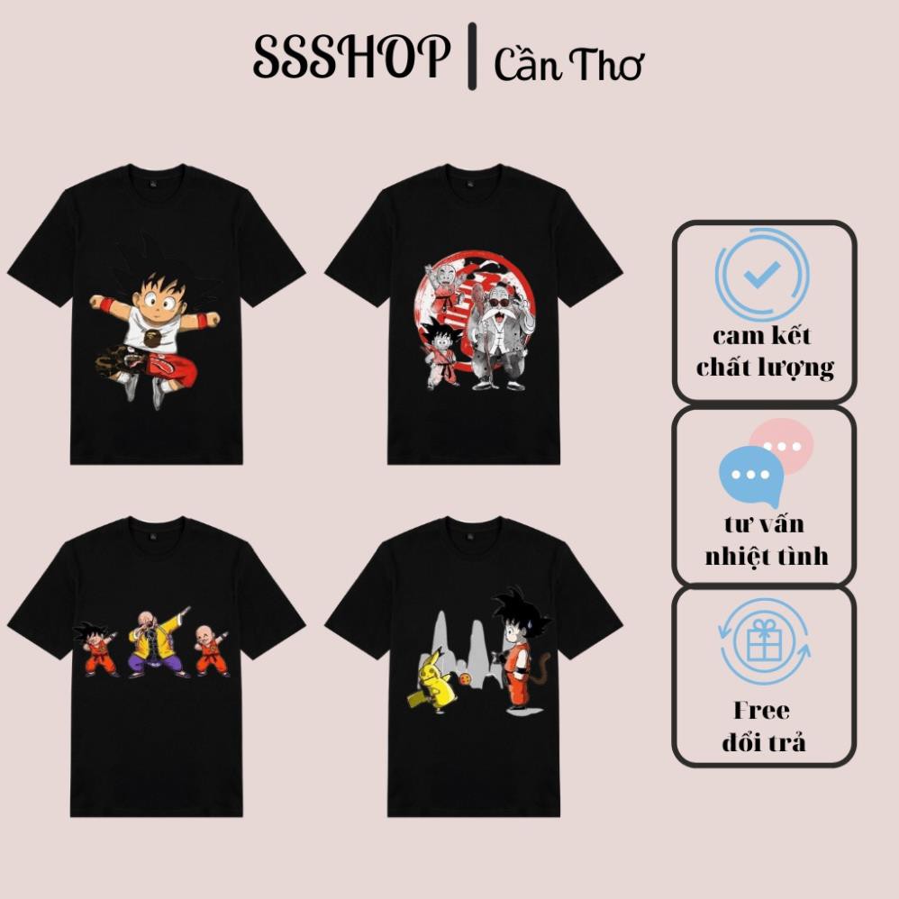 Áo phông bé trai và bé gái in hình 7 Viên Ngọc Rồng, Áo cotton xịn co giãn 4 chiều cổ tròn cột tay SSShop