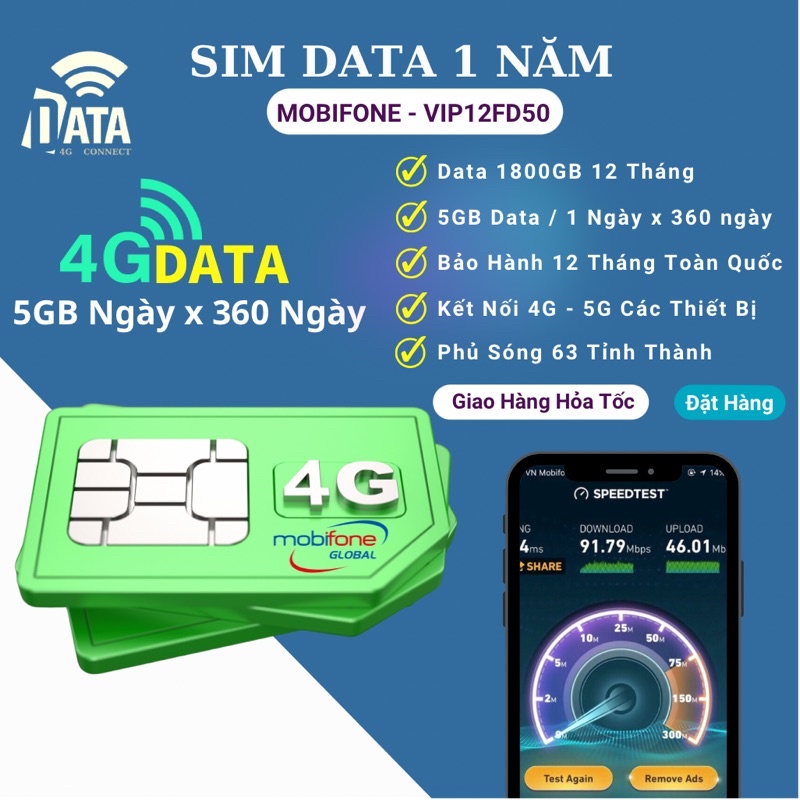 Sim Vip12FD50S - Miễn Phí Data5G/Ngày Sử Dụng 12 Tháng , Bảo Hành 1 Năm