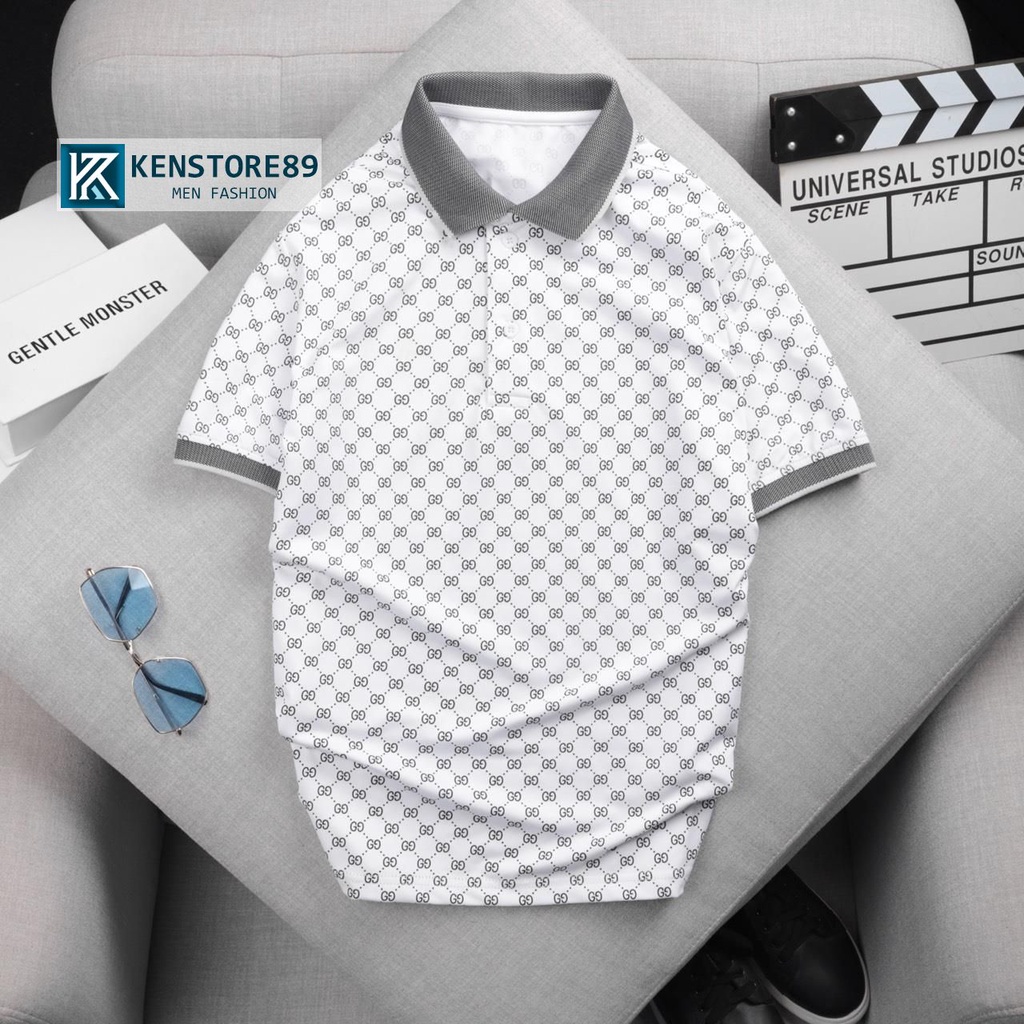 Áo thun nam có cổ họa tiết GG cao cấp vải cotton KENSTORE89 ATV231