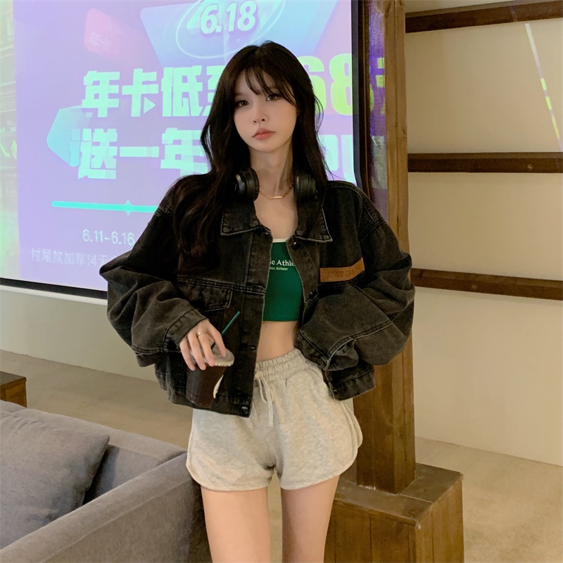 Áo Khoác Denim Lưng Cao Phong Cách Retro Đường Phố Mỹ Cá Tính