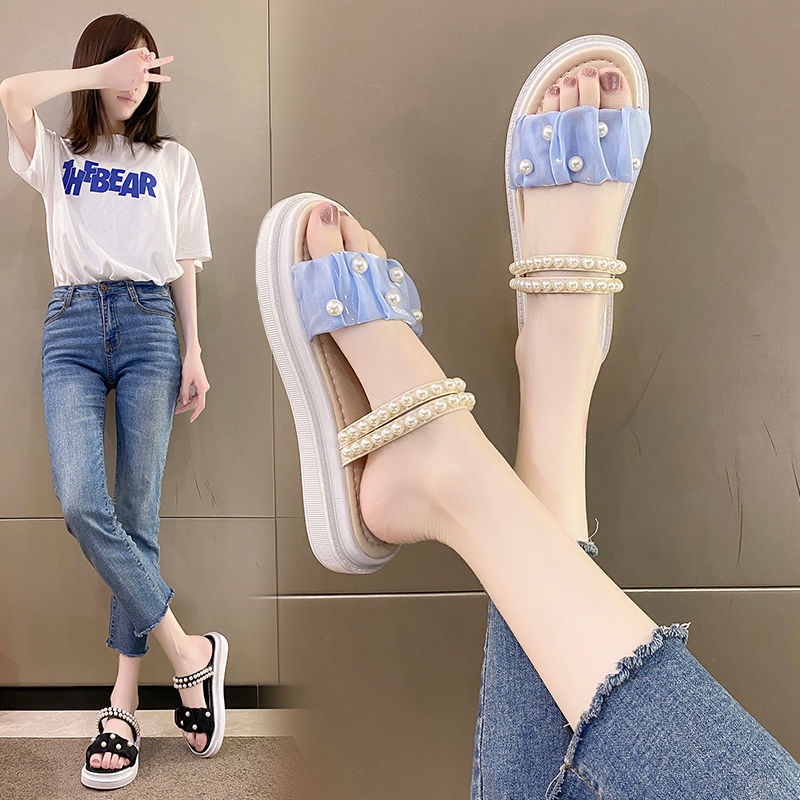 Xăng đan Đính Ngọc Trai Chống Trượt Dễ Phối Đồ Thời Trang Cho Nữ