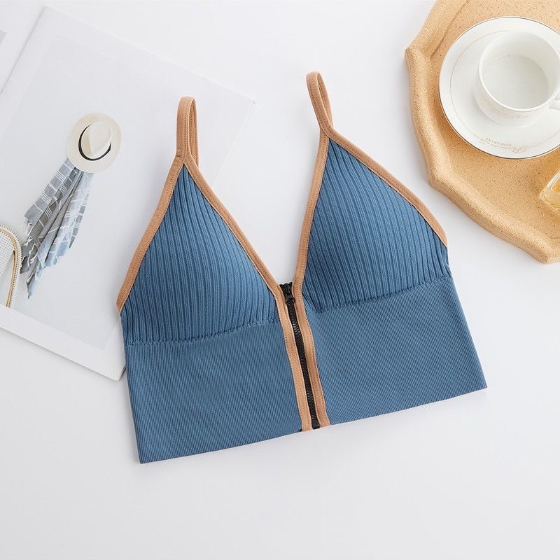 Áo Bra gân nữ cá tính 2 dây cỗ V khóa kéo trước, áo Croptop đẹp cotton mềm mịn thanh lịch quyến rũ | WebRaoVat - webraovat.net.vn